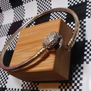 Sterling Silver Pave Heart Clasp European Charm Bracelet {Size- 8.1"}